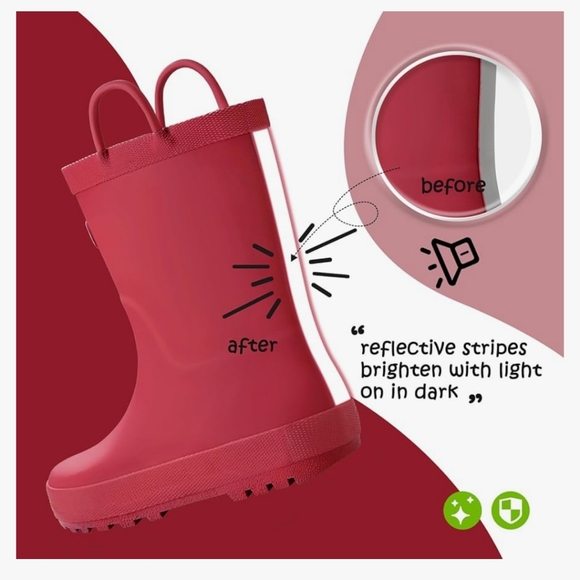KomForme Kids Rain Boots, Waterproof Rubber Matte Boots with Easy-on Handles - Picture 4 of 10